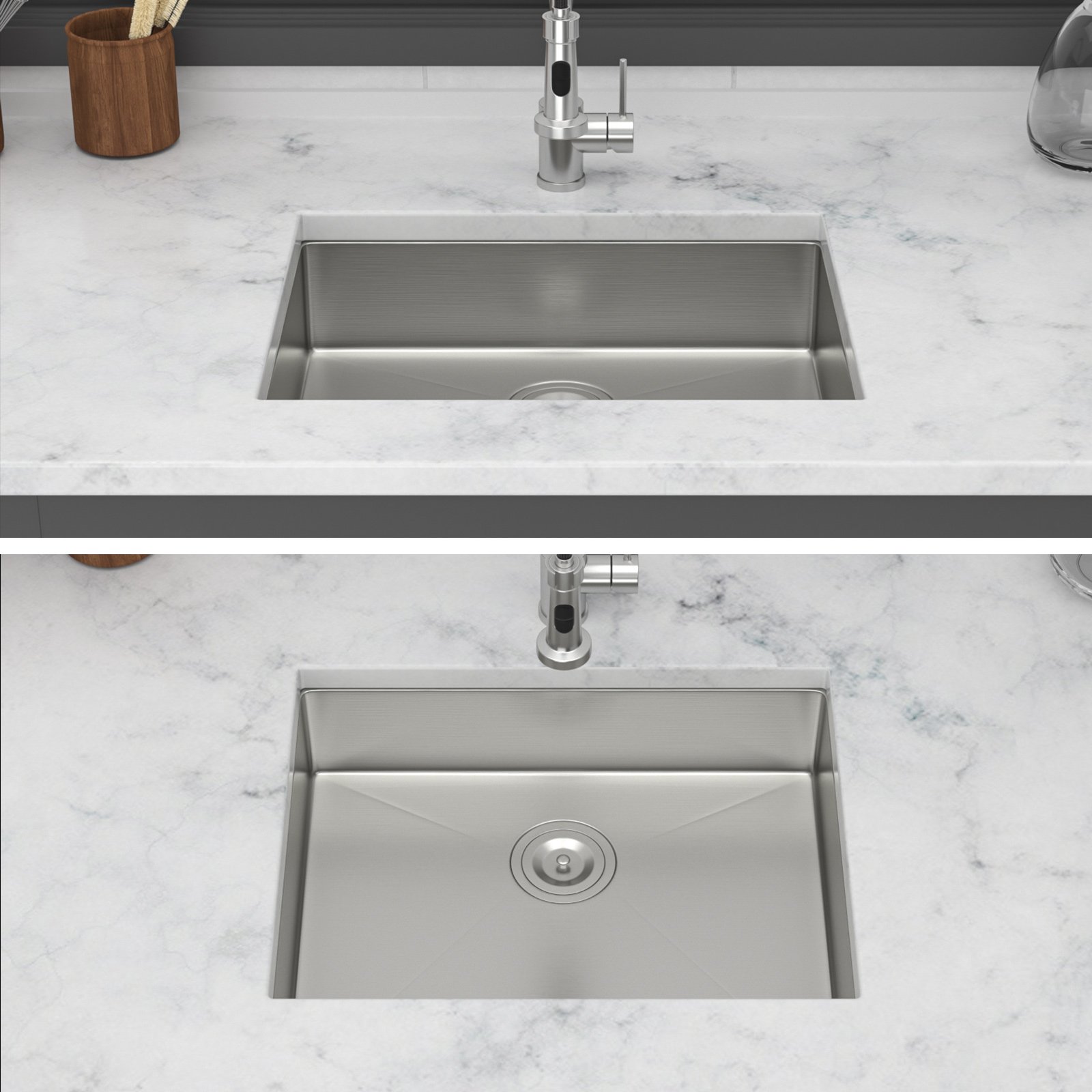 Ada-Compliant 23" Undermount Sink, Low Depth Single Bowl - Brushed Nickel - Image 4
