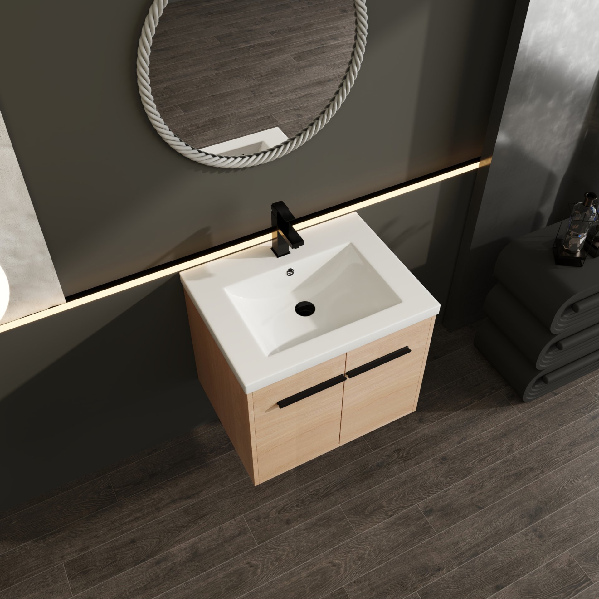Bathroom Vanity Set With Resin Countertop Sink, 2 Doors - Oak - Image 8