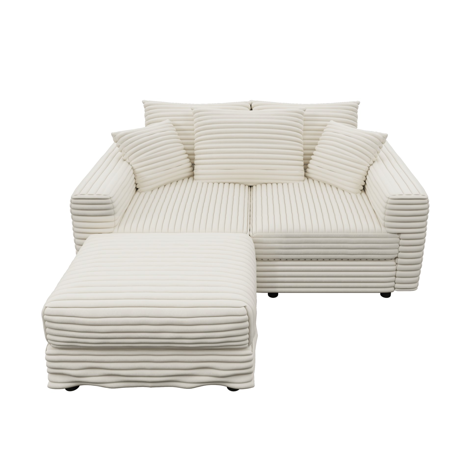 3 Seat Sofa, Deep Seat Couches With Soft Pillows And 1 Ottomans, Convertible Sofa Lounge Chair, For Living Room - Beige - Image 25