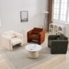 Modern Accent Chair Lambskin Sherpa Fabric Upholstered Comfy Reading Armchair With Pillow - Cream - Image 3