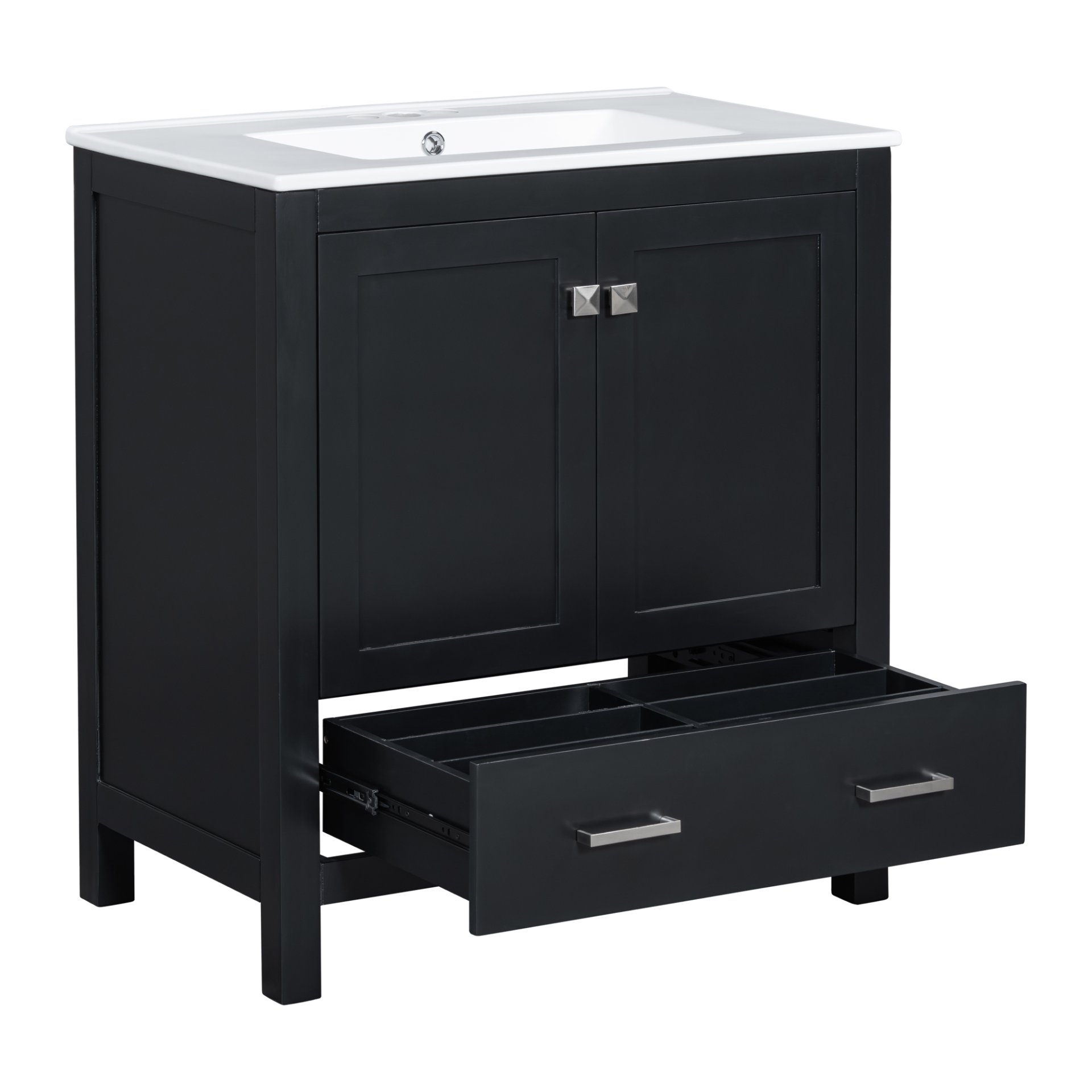 Bathroom Vanity With Single Sink, Combo Cabinet Undermount Sink, Bathroom Storage Cabinet With 2 Doors And A Drawer, Soft Closing, Multifunctional Storage, Solid Wood Frame - Black - Image 17