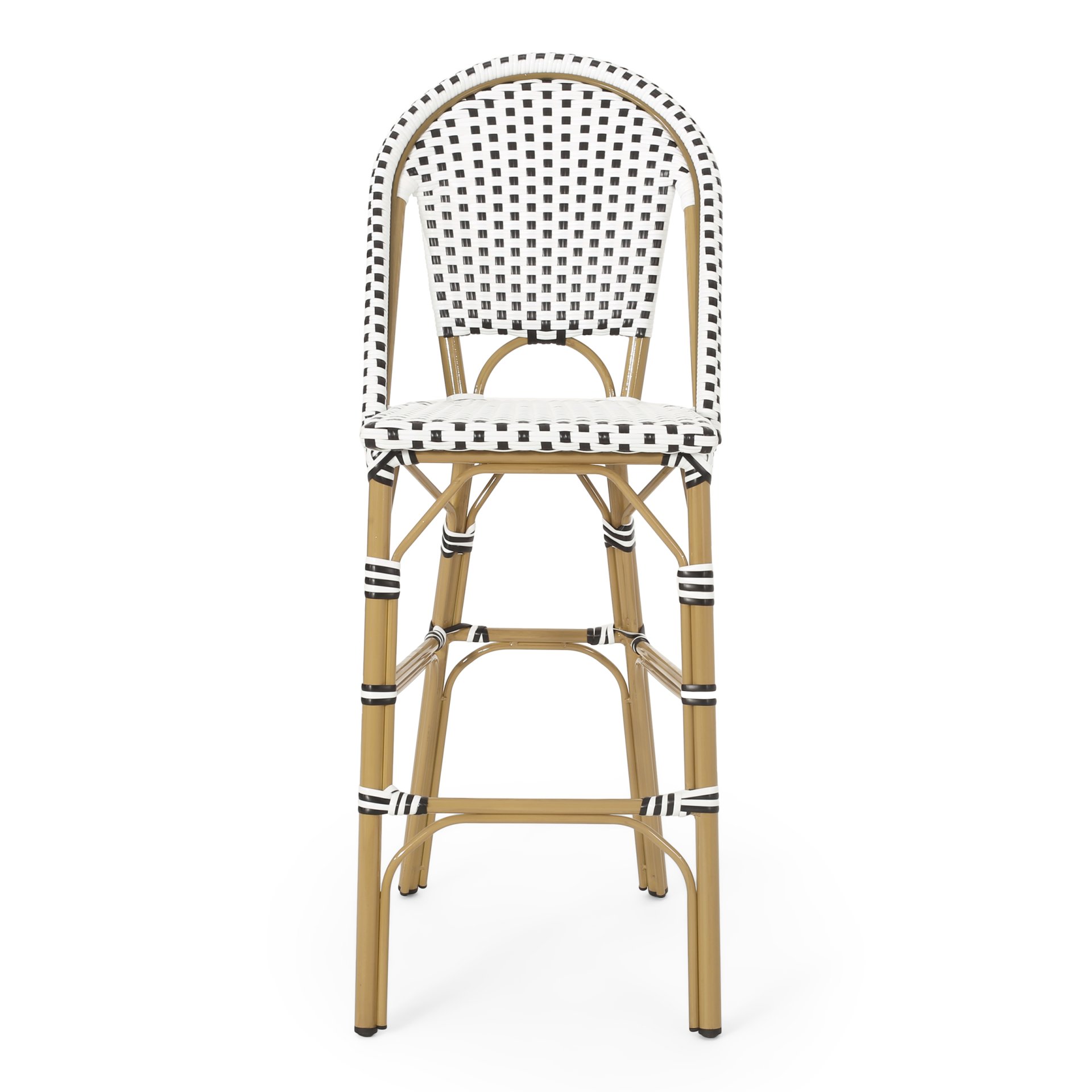 Outdoor Rattan French Barstool With Bamboo Aluminum Frame, Seat Height (Set of 2) - White / Black - Image 6