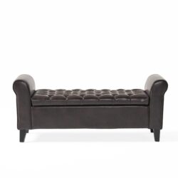Hayes Contemporary Armed Storage Bench With Button Tufting - Brown