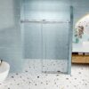 Frameless Soft Closing Shower Door, 1 / 4" (6Mm) Tempered Glass Single Sliding With Explosion Proof Coating - Brushed Nickel - Image 8