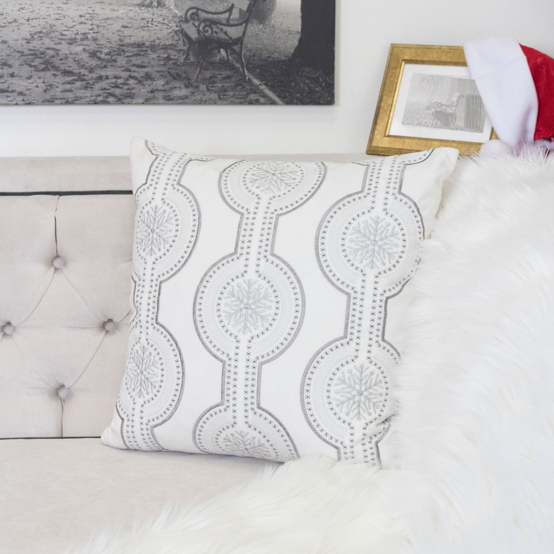 Holiday Embroidered Throw Pillow With Insert - White - Image 3