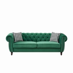 Chesterfield Sofa With Roll Armrest & Nailhead - Green