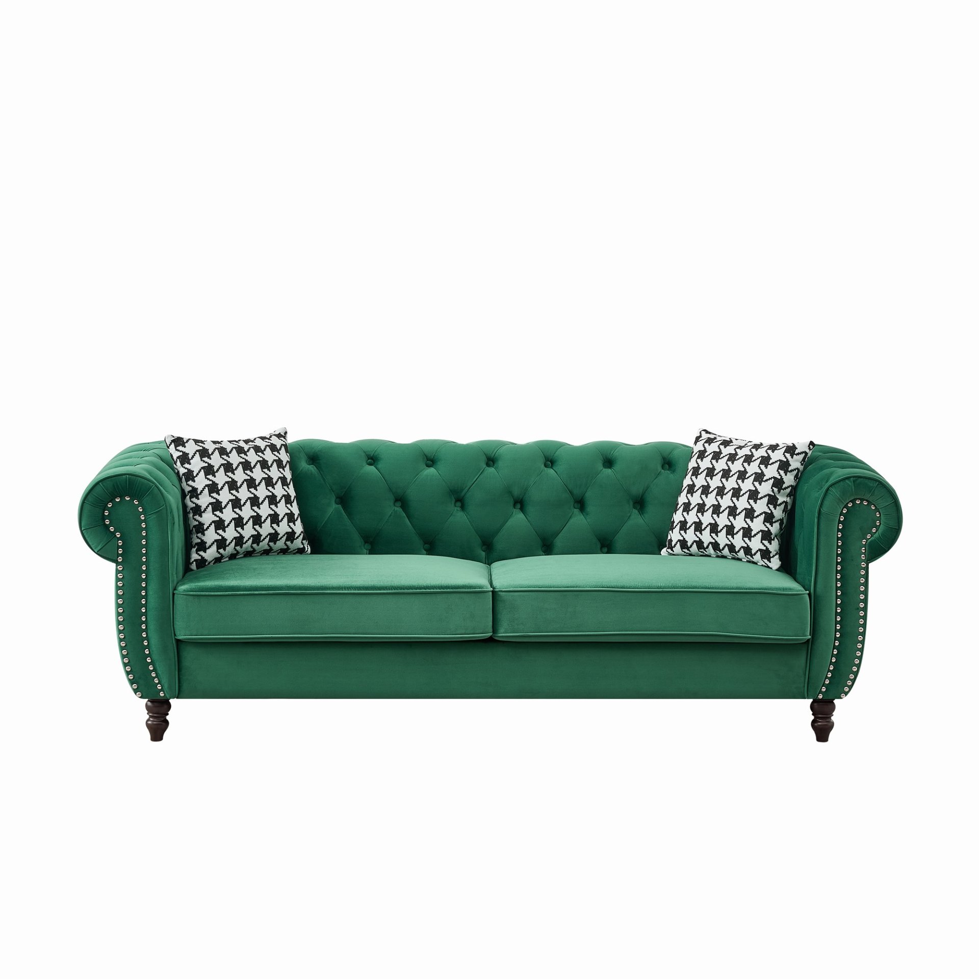 Chesterfield Sofa With Roll Armrest & Nailhead, 3 And 2 Seater - Green - Image 13