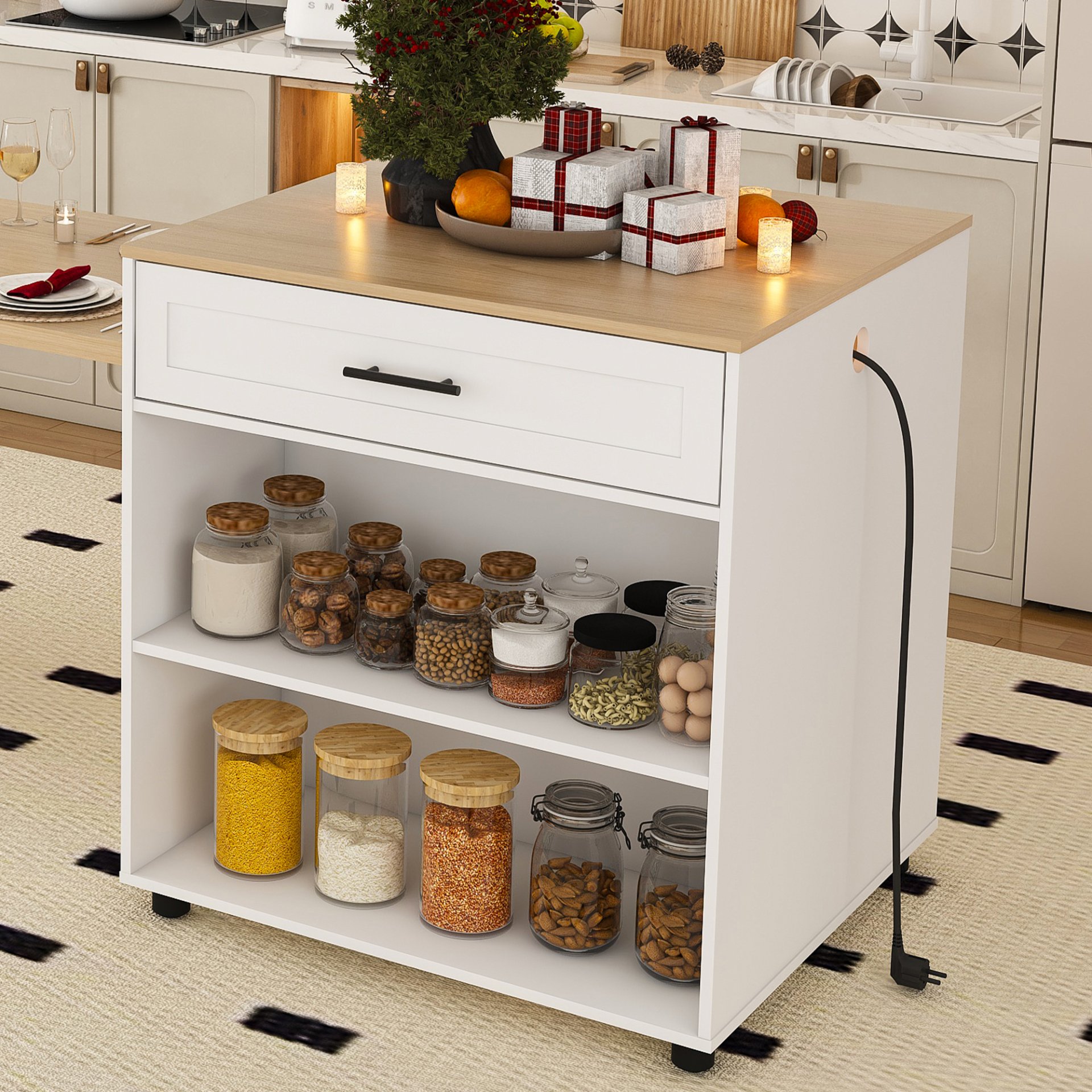 Expandable Kitchen Island With Dining Table - White - Image 13
