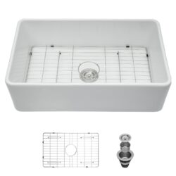 Sink 30" Apron Front Single Bowl Kitchen Sink With Grid And Strainer - White