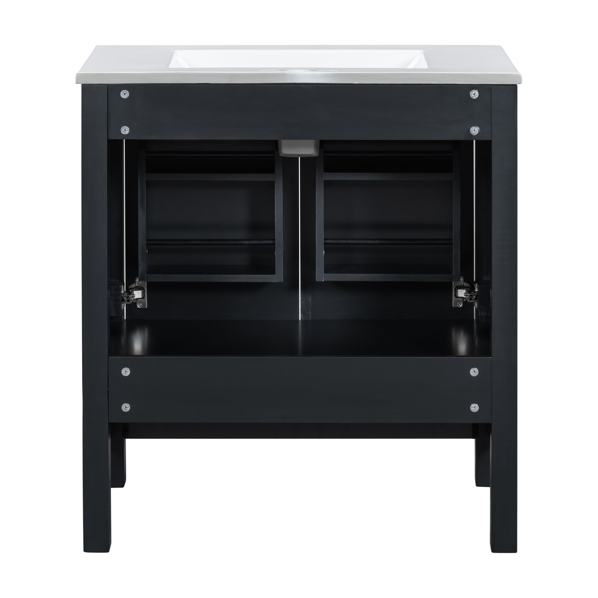 Bathroom Vanity With Single Sink, Combo Cabinet Undermount Sink, Bathroom Storage Cabinet With 2 Doors And A Drawer, Soft Closing, Multifunctional Storage, Solid Wood Frame - Black - Image 12