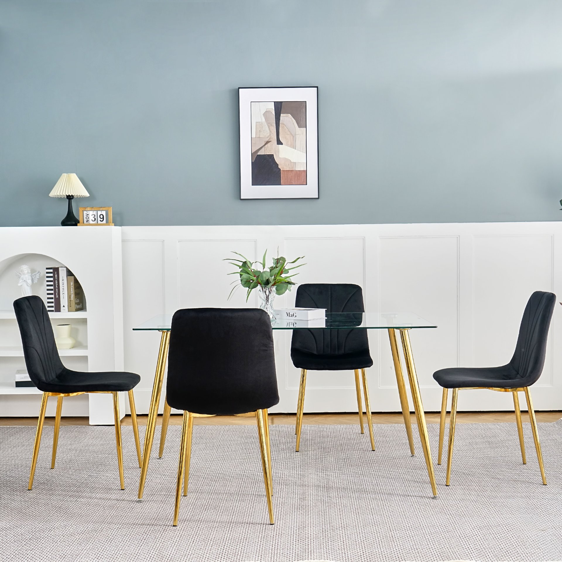 Modern Light Luxury Dining Chair With Gold Metal Legs (Set of 4) - Black - Image 9