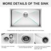 28" Undermount Kitchen Sink With, 10" Deep, Single Bowl, Rounded Corners - Brushed Nickel - Image 5