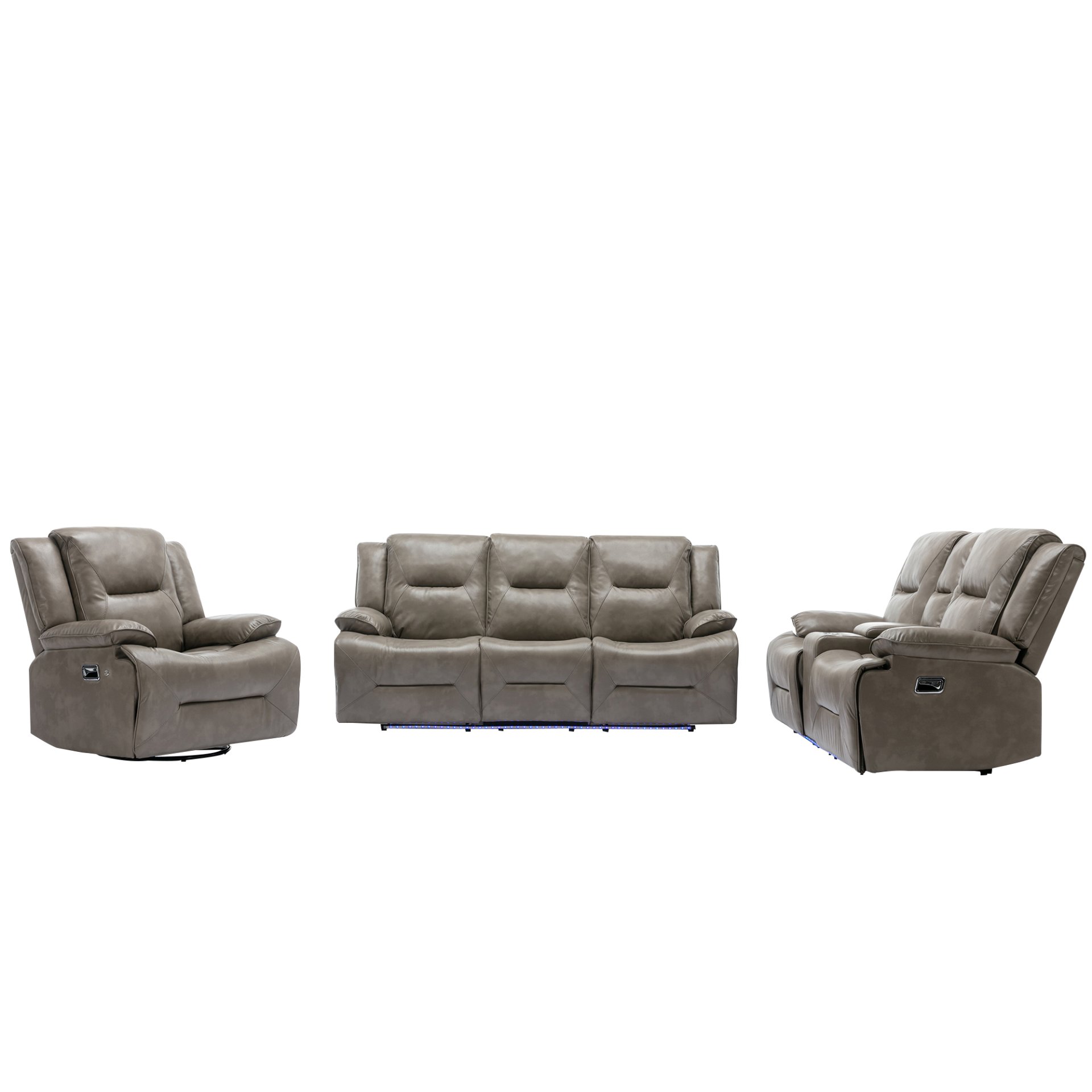 Home Theater Recliner Set Manual Recliner Chair With A Led Light Strip Two Built-In Cup Holders For Living Room - Gray - Image 17
