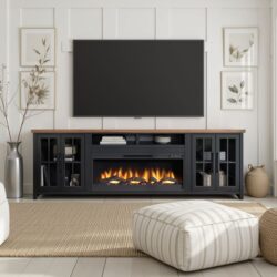 Essex - Fireplace TV Stand Console For TVs Up To 100" - Black, Whiskey