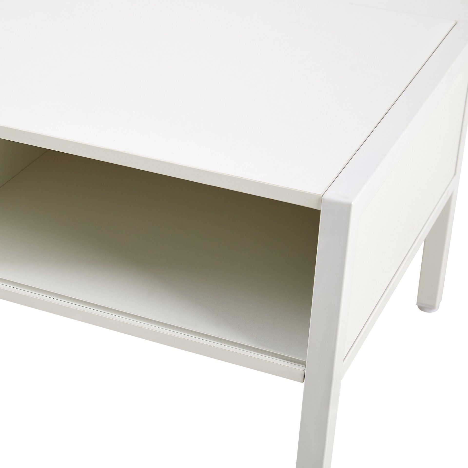 40.16" Rattan Coffee Table, Sliding Door For Storage, Metal Legs, Modern Table For Living Room - White - Image 15