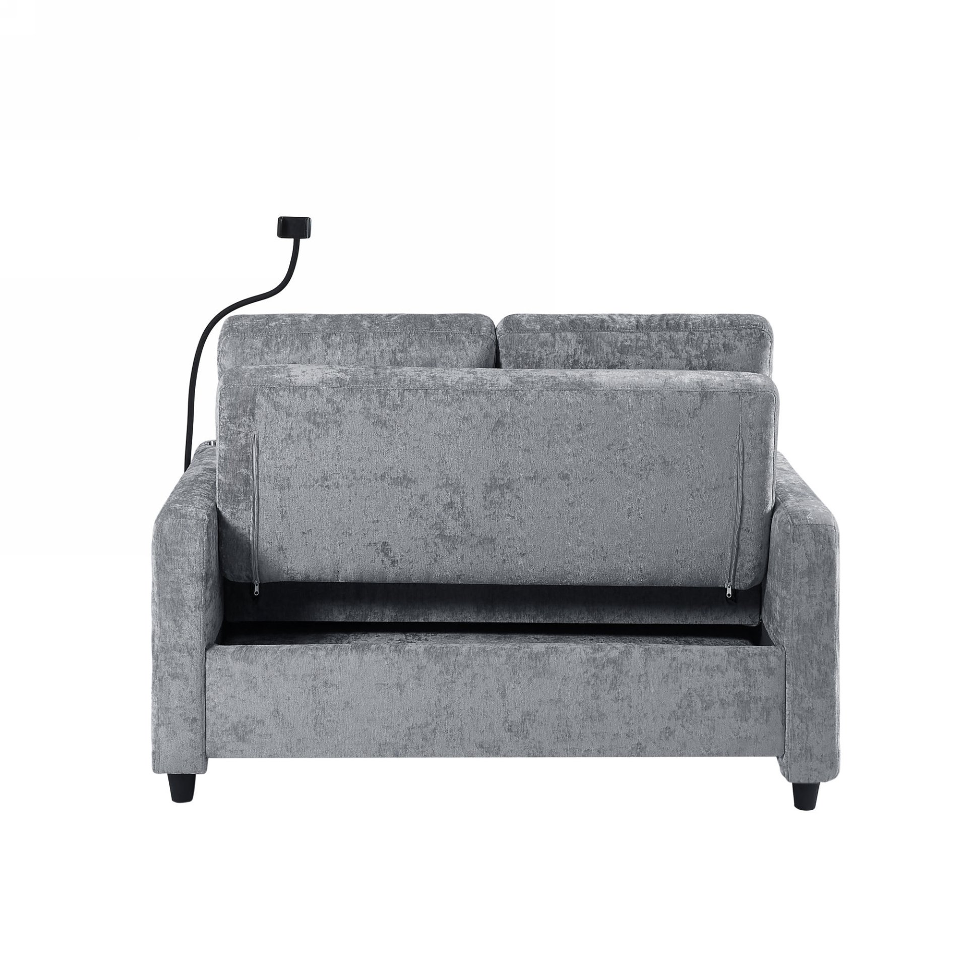 Modern Loveseat Pull Out Sofa Bed With Adjustable Backrest, Two Cup Holders, A Phone Holder, Three Charging Ports And Side Storage Pockets For Living Room - Gray - Image 27