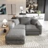 3 Seat Sofa, Deep Seat Couches With Soft Pillows And 1 Ottomans, Convertible Sofa Lounge Chair, For Living Room - Gray - Image 13