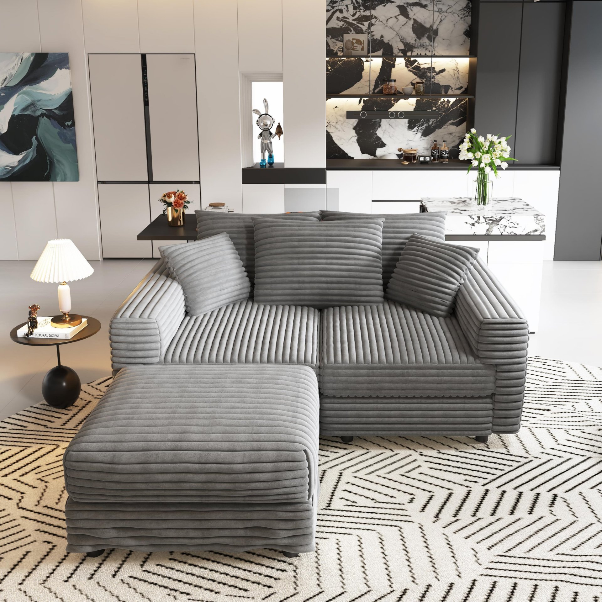 3 Seat Sofa, Deep Seat Couches With Soft Pillows And 1 Ottomans, Convertible Sofa Lounge Chair, For Living Room - Gray - Image 13