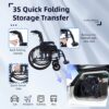 Premium Foldable Transport Wheelchair Frame Double Brakes Adjustable Armrests & Seat Belt Breathable Cushion Anti Backflip 300Lbs Capacity - Black / Blue - Image 7