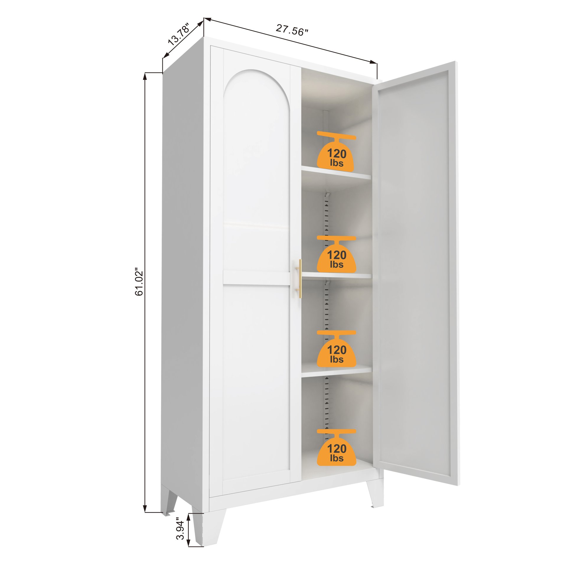 2 Shapely Doors Cabinet Metal Storage Cabinet With Doors And Adjustable Shelves For Bedroom Living Room - White - Image 3