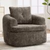 360° Swivel Accent Barrel Chair With Dual Layer Cushion, Round Seating For Living Room - Brown - Image 7