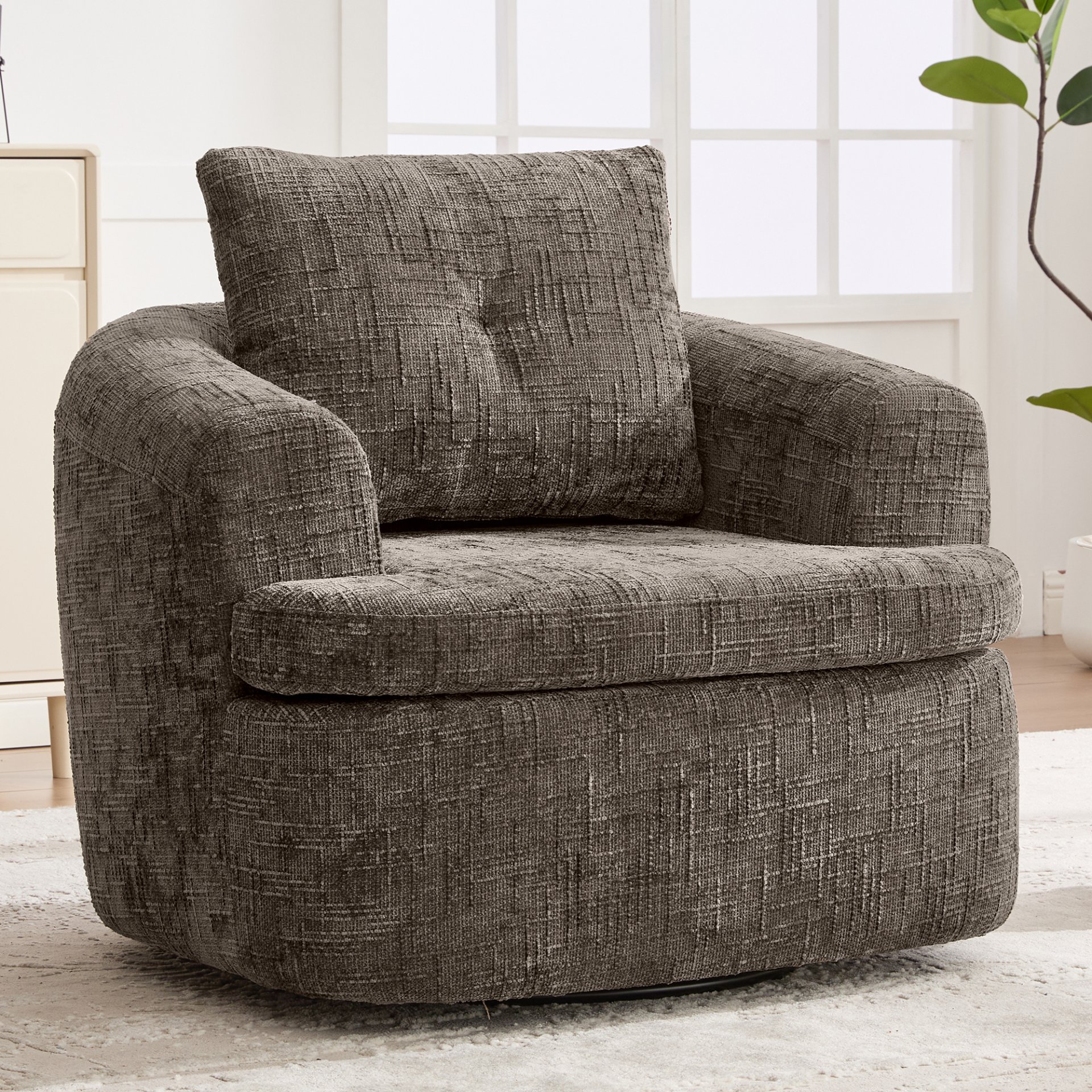 360° Swivel Accent Barrel Chair With Dual Layer Cushion, Round Seating For Living Room - Brown - Image 7