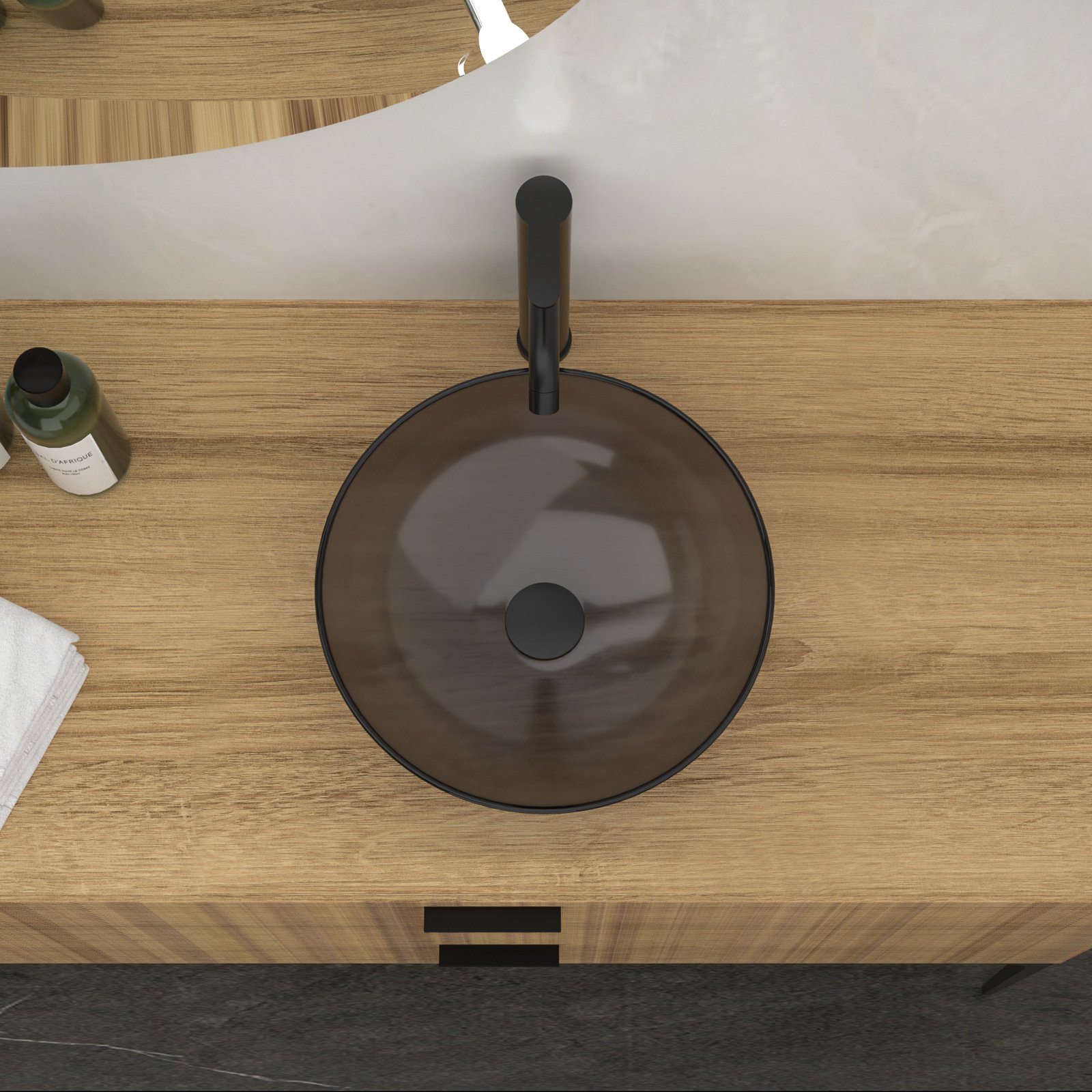 Artistic Vessel Sink With Pop Up Drain, Smooth Rounded Edges - Gray - Image 5