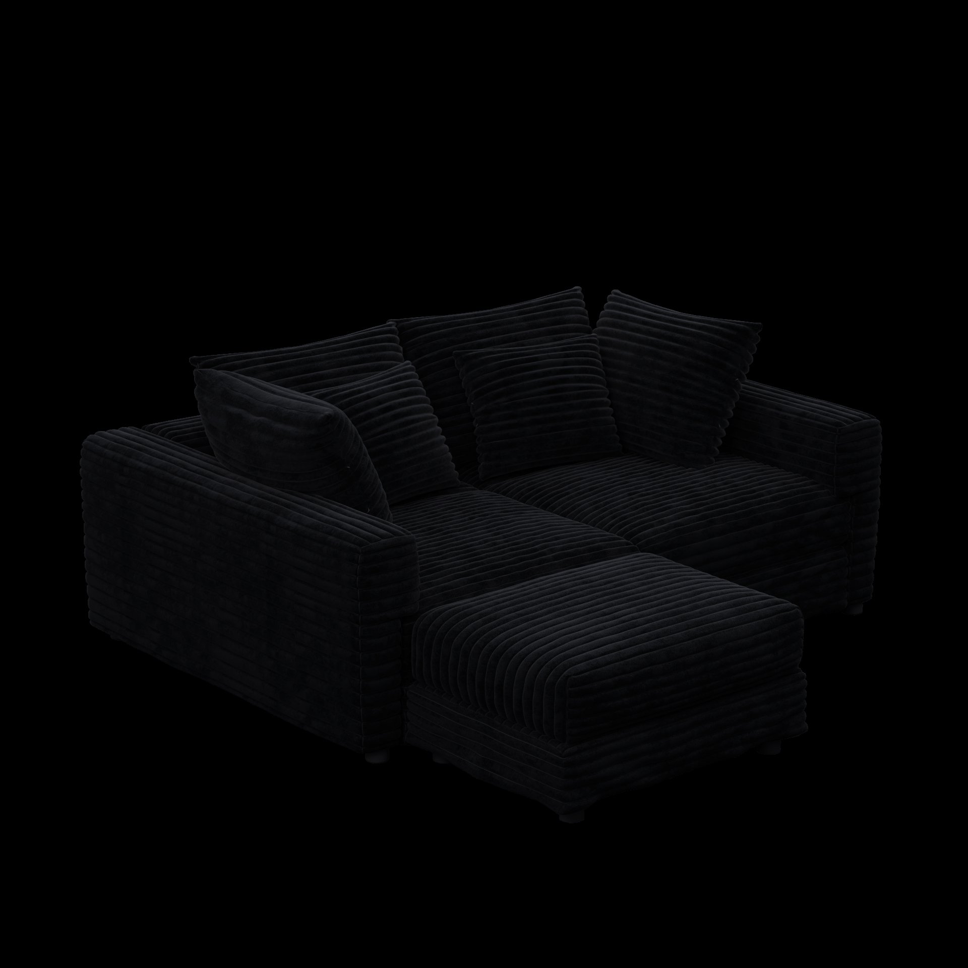4 Seat Sofa, Deep Seat Couches With Soft Pillows And Movable Ottoman, Convertible Sofa Lounge Chair, For Living Room - Black - Image 18