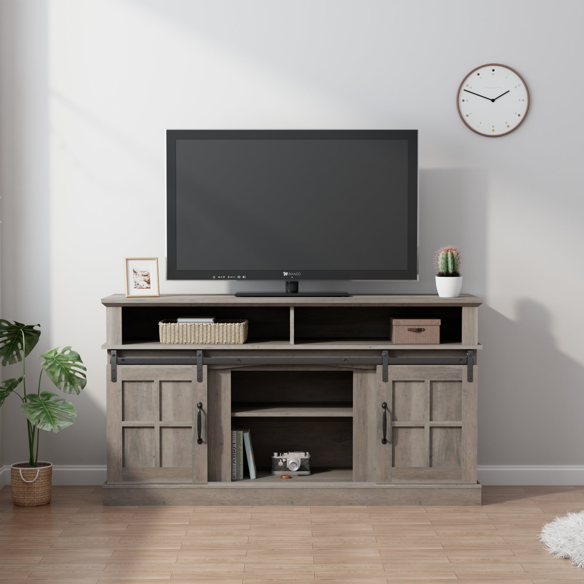 TV Stand With Storage Cabinet And Shelves, TV Console Table Entertainment Center For Living Room, Bedroom - Gray - Image 2