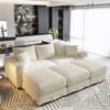 3 Seat Sofa, Deep Seat Couches With Soft Pillows And 3 Ottomans, Convertible Sofa Lounge Chair, For Living Room - Beige - Image 16