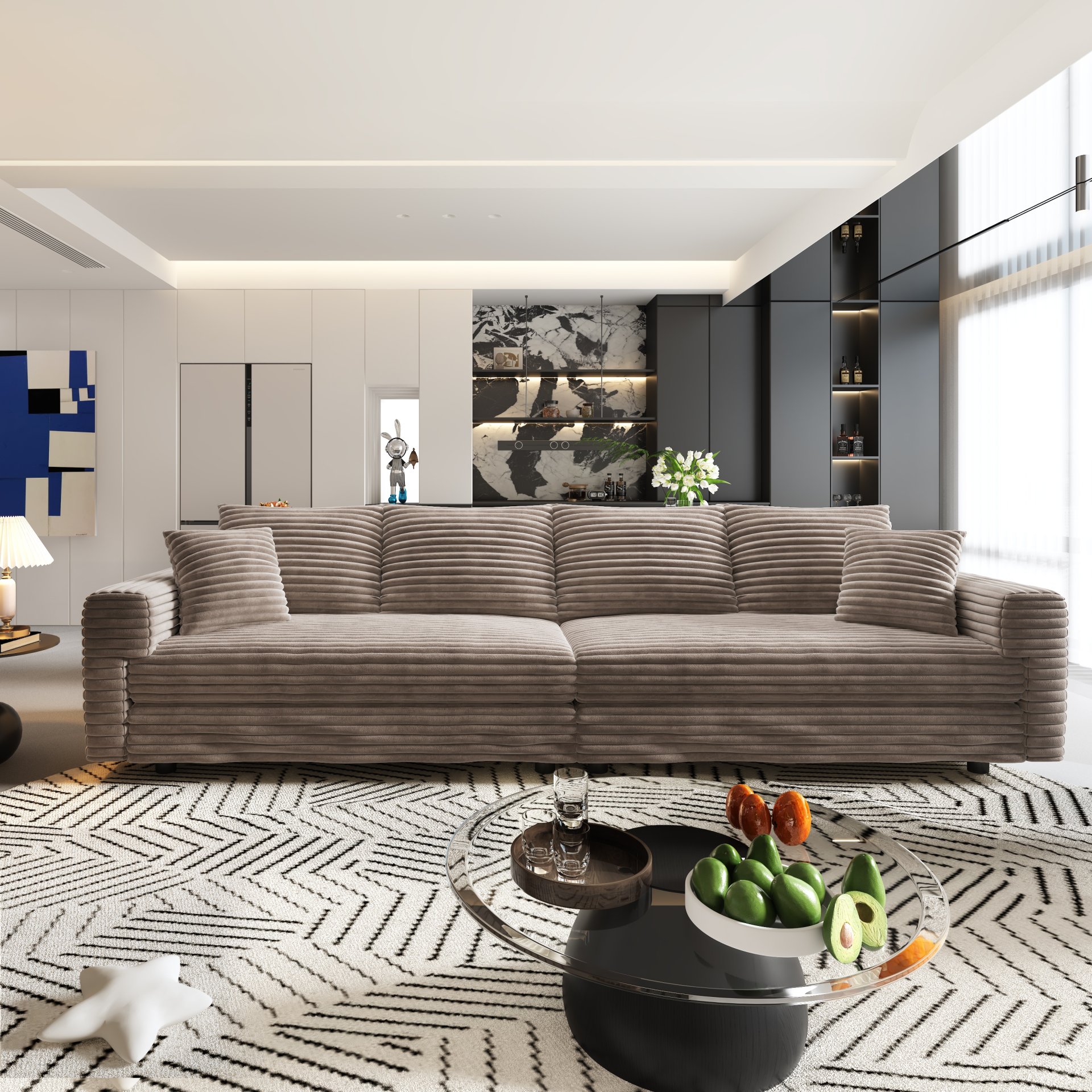 4 Seat Sofa, Deep Seat Couches With Soft Pillows And 2 Ottomans, Convertible Sofa Lounge Chair, For Living Room - Camel - Image 16