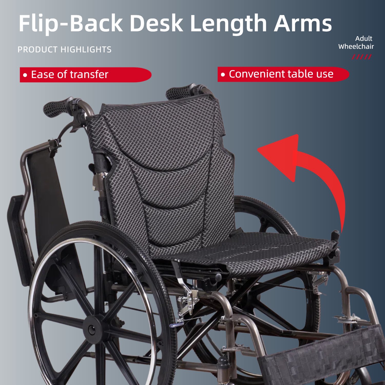 Heavy Duty Manual Wheelchair Double X Force Support 350Lbs Capacity All Terrain 24" Tires Foldable With Quick Release Wheels - Dark Gray - Image 6