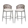 Outdoor Bar Height Metal Frame Counter Stools With Scallop Shaped Backrest & Water Resistant Cushions (Set of 2) - Matte Gray - Image 6