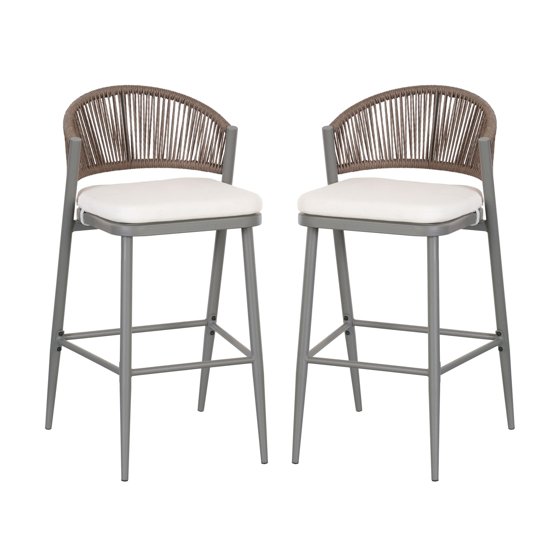 Outdoor Bar Height Metal Frame Counter Stools With Scallop Shaped Backrest & Water Resistant Cushions (Set of 2) - Matte Gray - Image 6