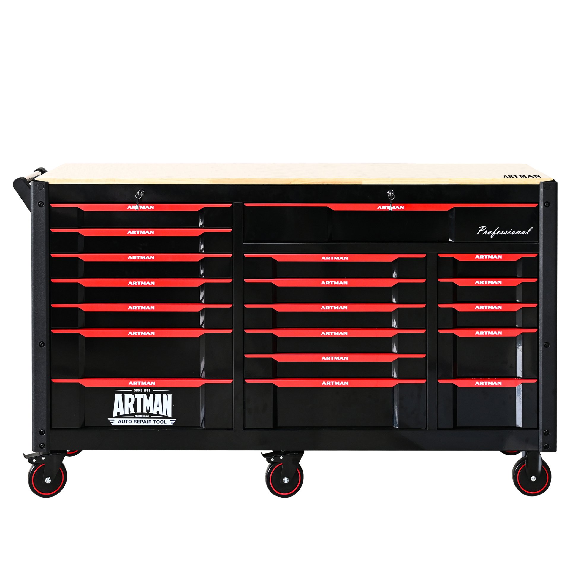Heavy Duty Tool Cart With 19 Drawers, Tools Not Included, Mobile Storage For Workshop Or Laboratory - Black / Red - Image 5
