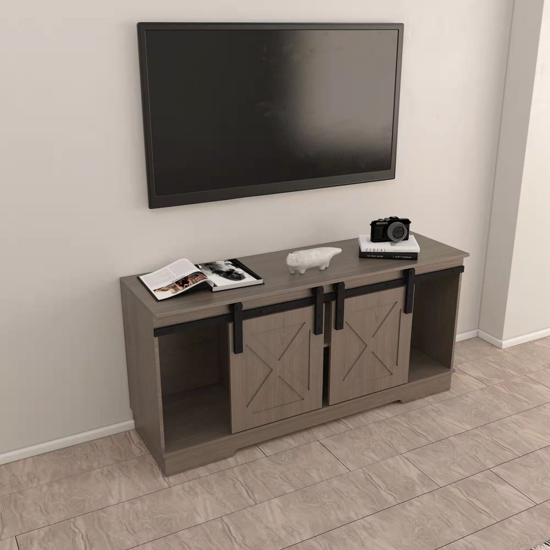 Lane - TV Stand With Sliding Barndoors Water And Heat Resistant Melamine - Rustic - Image 5
