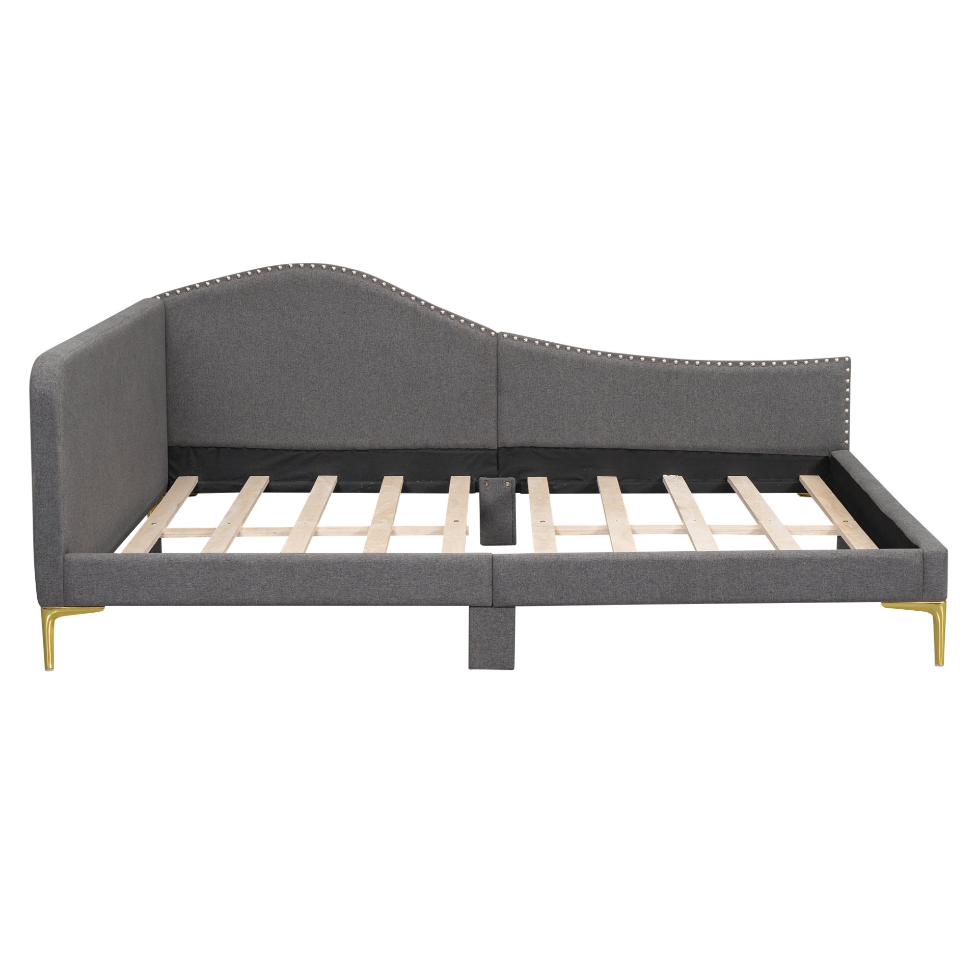 Full Size Upholstered Daybed With Headboard And Armrest, Support Legs - Gray - Image 13