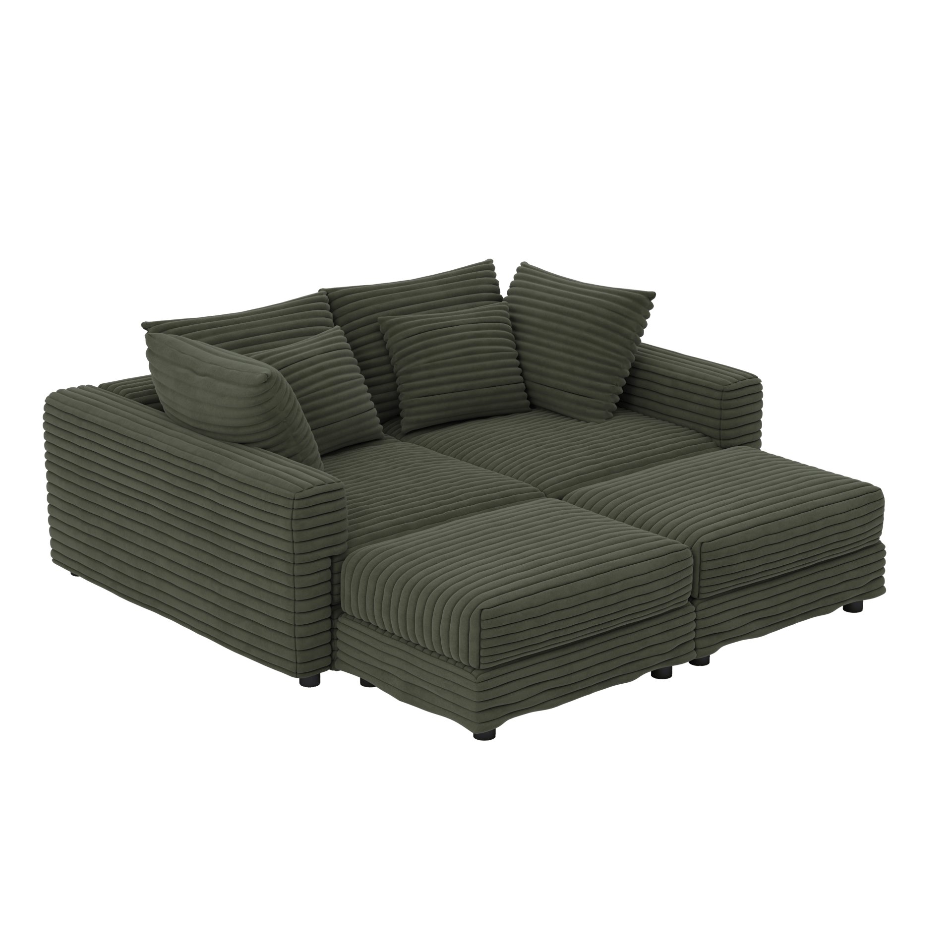 4 Seat Sofa, Deep Seat Couches With Soft Pillows And 2 Ottomans, Convertible Sofa Lounge Chair, For Living Room - Green - Image 17