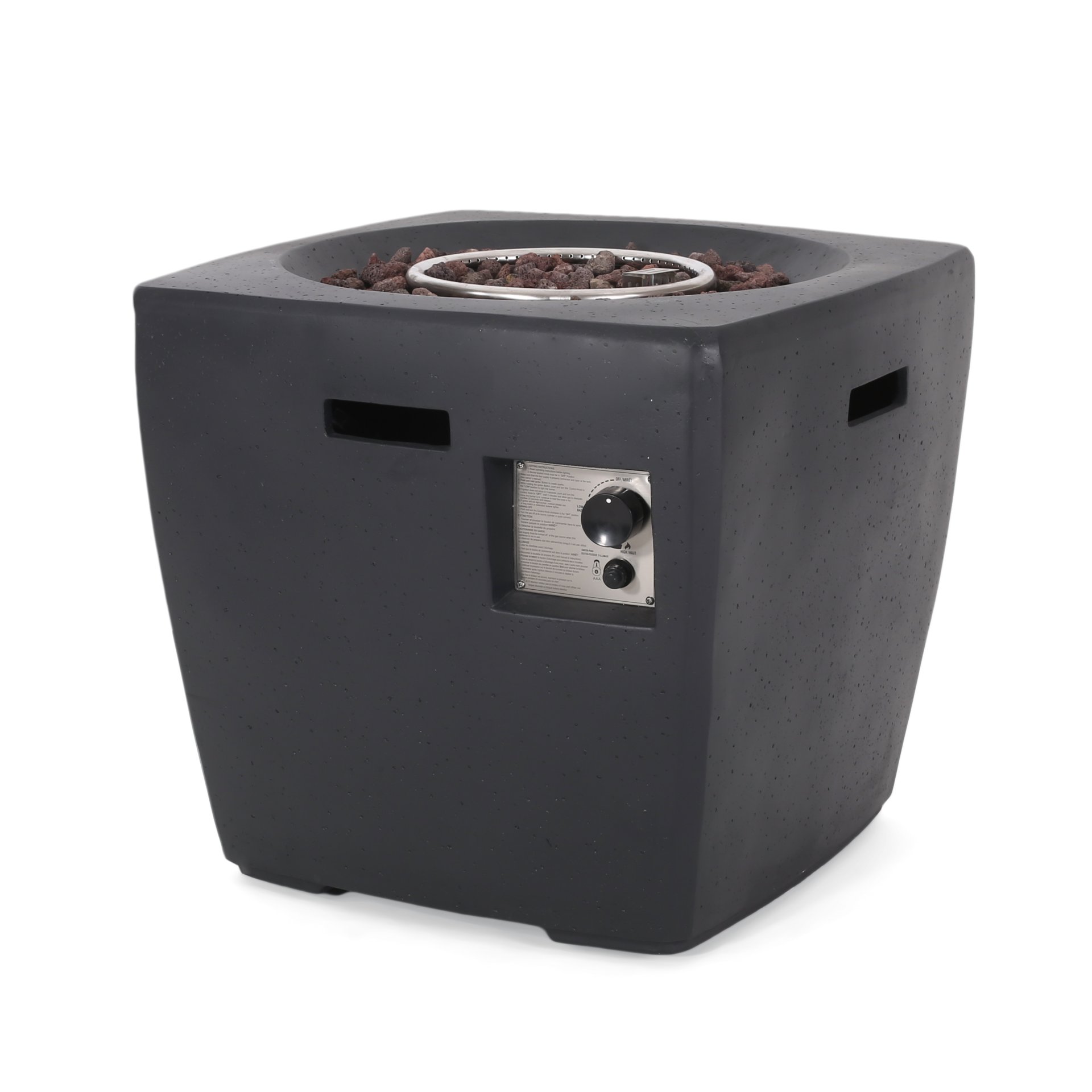 Outdoor Lightweight Concrete Square Fire Pit 40, 000 Btu With Built In Tank Storage - Dark Gray - Image 10