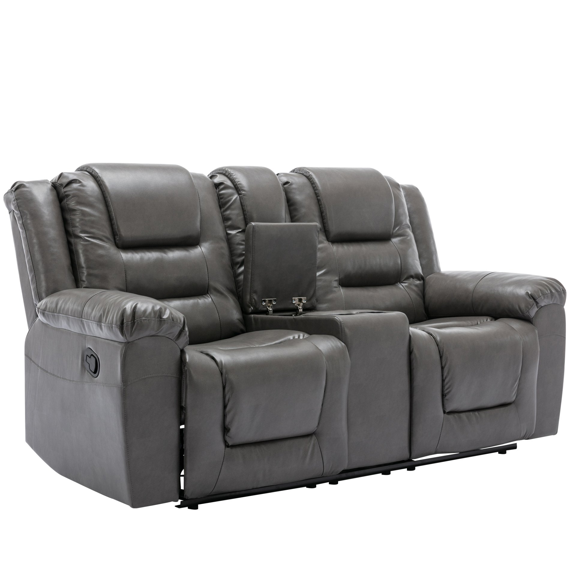 2 Seater Home Theater Recliner Manual Recliner Chair With A Storage Box And Two Cup Holders For Living Room - Gray - Image 9