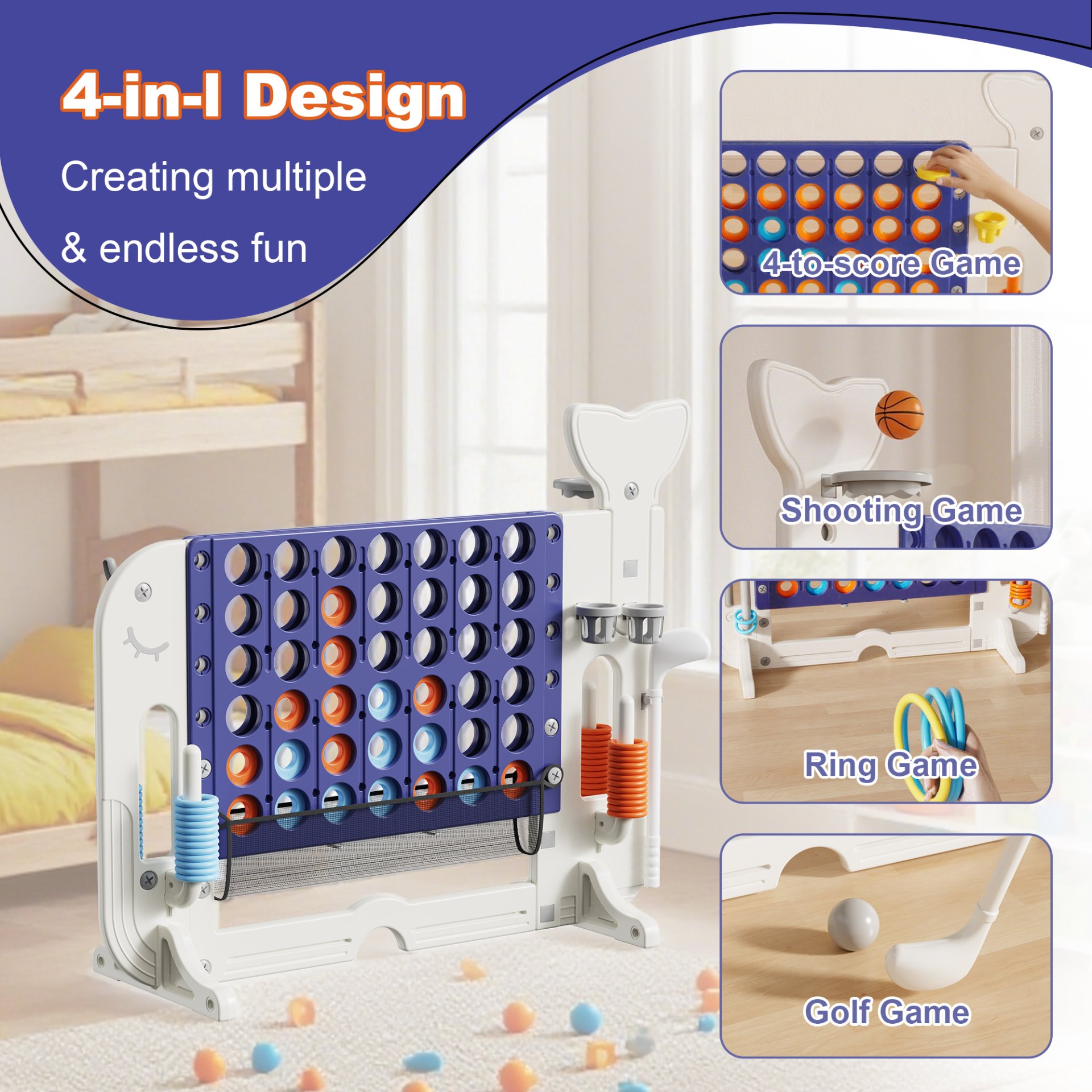 4 To Score Giant Game Set With Mesh Bag & Jumbo Connect 4 - White / Purple - Image 8