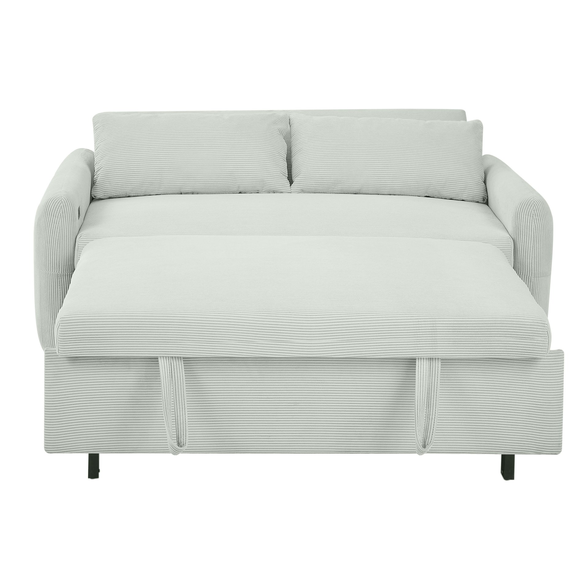 Pull Out Sofa Bed Convertible Couch 2 Seat Loveseat Sofa Modern Sleeper Sofa With 2 Throw Pillows And USB Ports For Living Room - Light Gray Green - Image 15