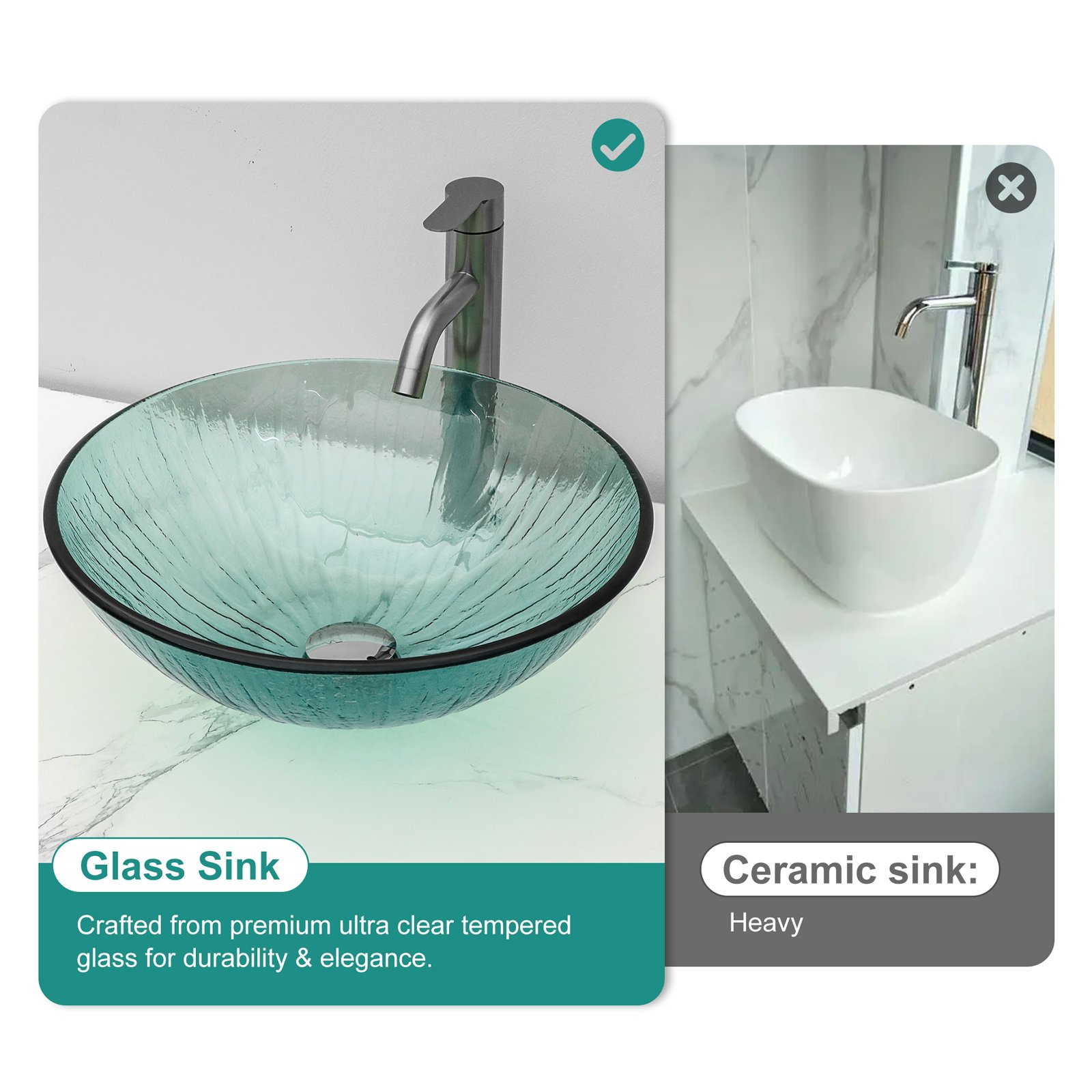 Vessel Sink With Trim, Round Bowl, Pop Up Drain (No Faucet) - Green - Image 2