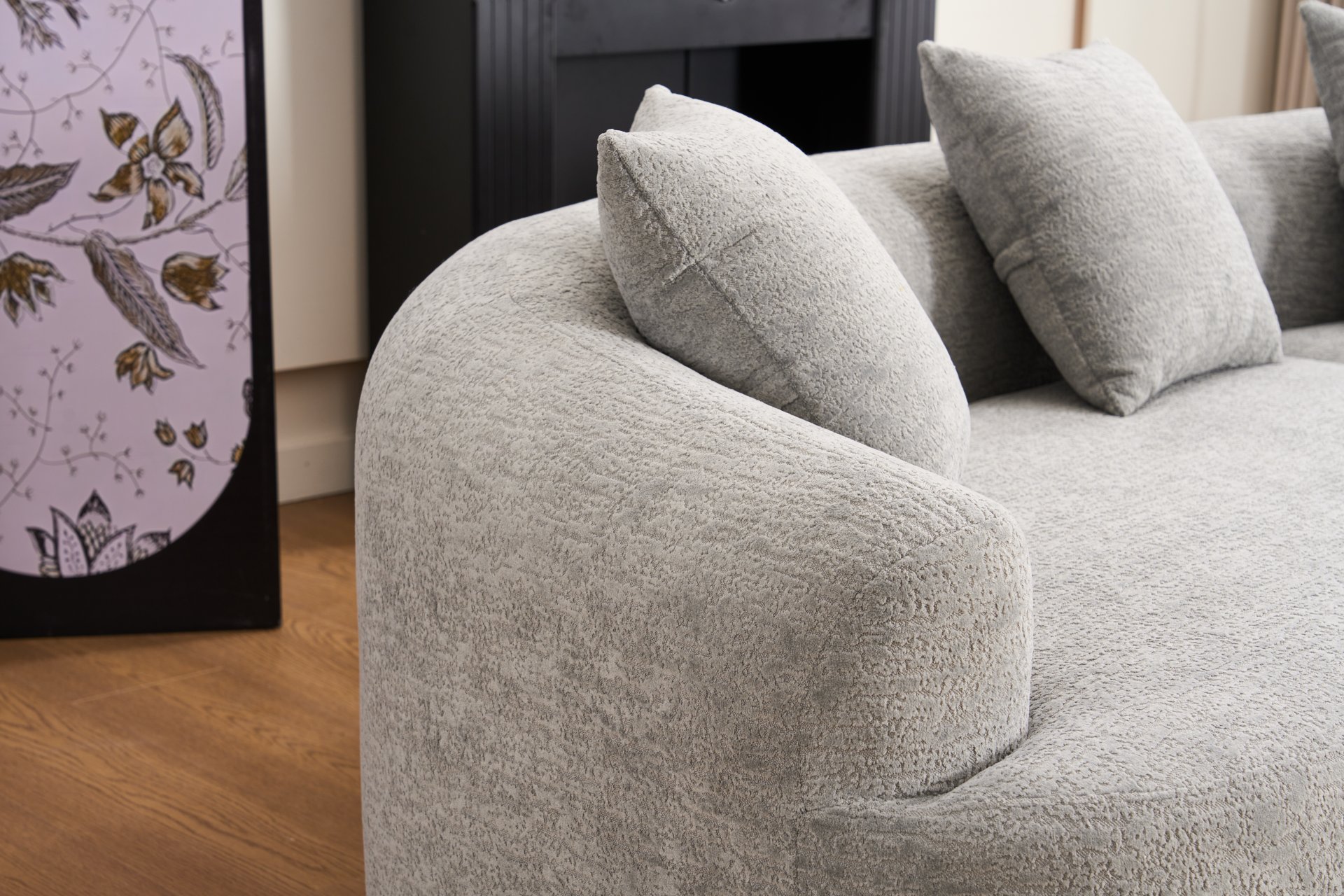 4 Seater Sofa With Chenille Fabric, 30D, 60 Hardness Full Sponge, 4 Pillow For Living Room, Home Furniture Sleeper Sectional Sofa For Apartment - Gray - Image 26