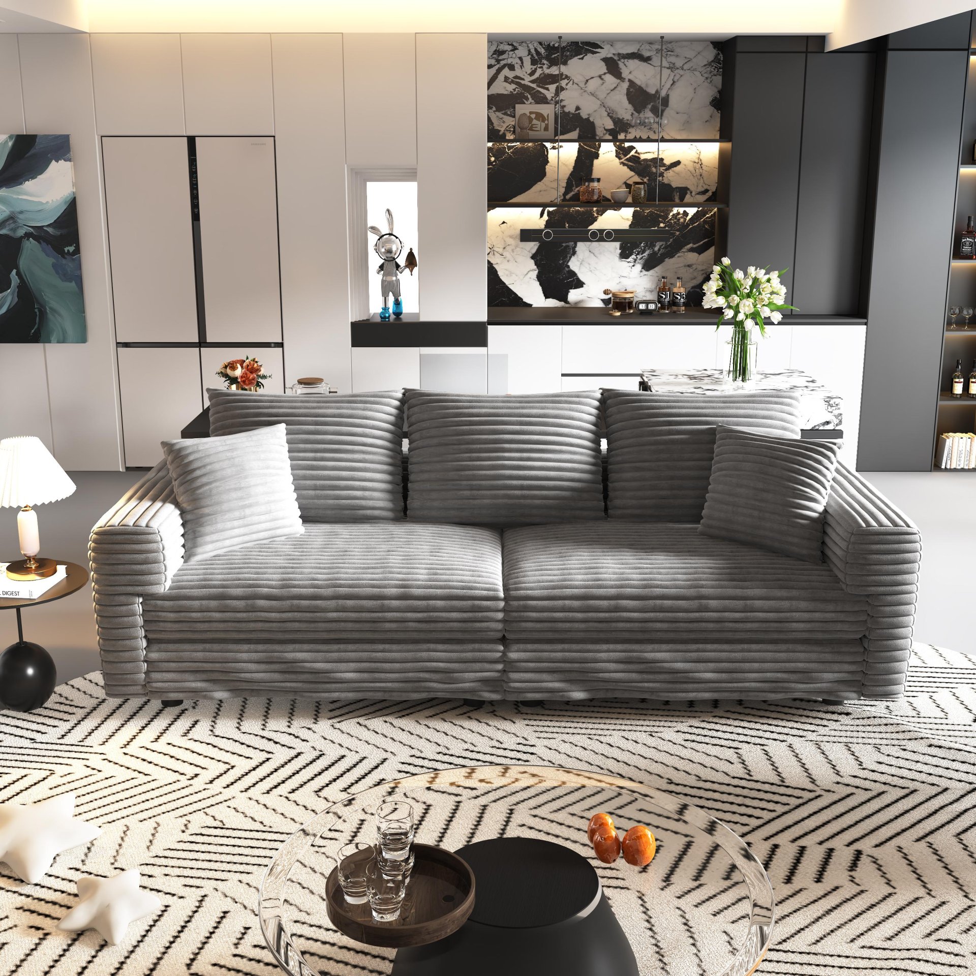 3 Seat Sofa, Convertible Deep Seat Sofa Lounge Chair For Living Room - Gray - Image 3