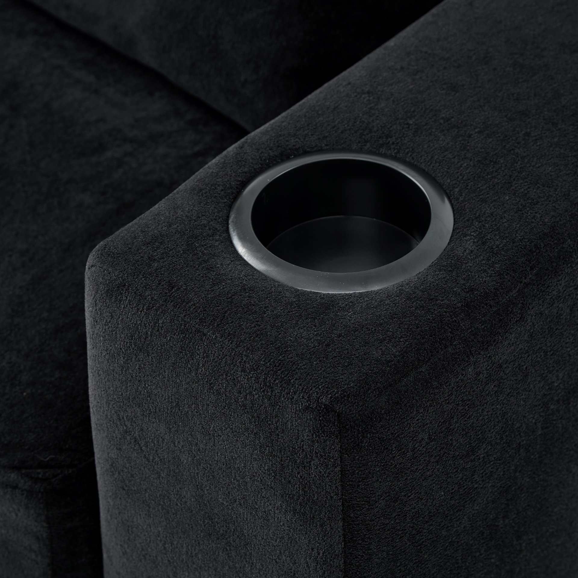 Modern Style Armchair Chaise Lounge Sofa Couch With Movable Storage Ottoman, USB Ports, Cup Holders & Side Pockets Chenille - Black - Image 25