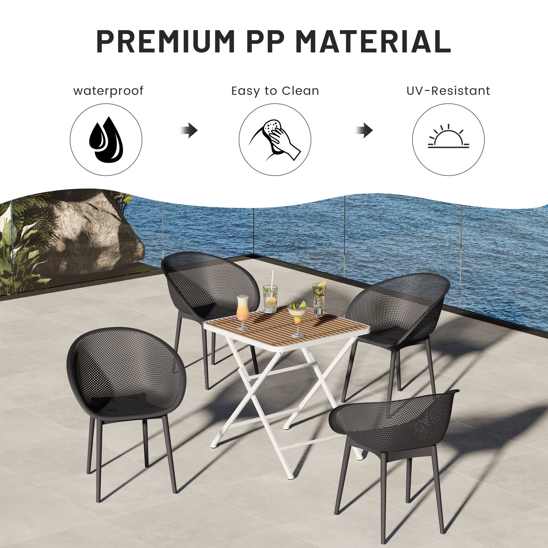 2 Pack Lounge Chair Set With Folding Square Table - Khaki / Warm Grey / White - Image 13