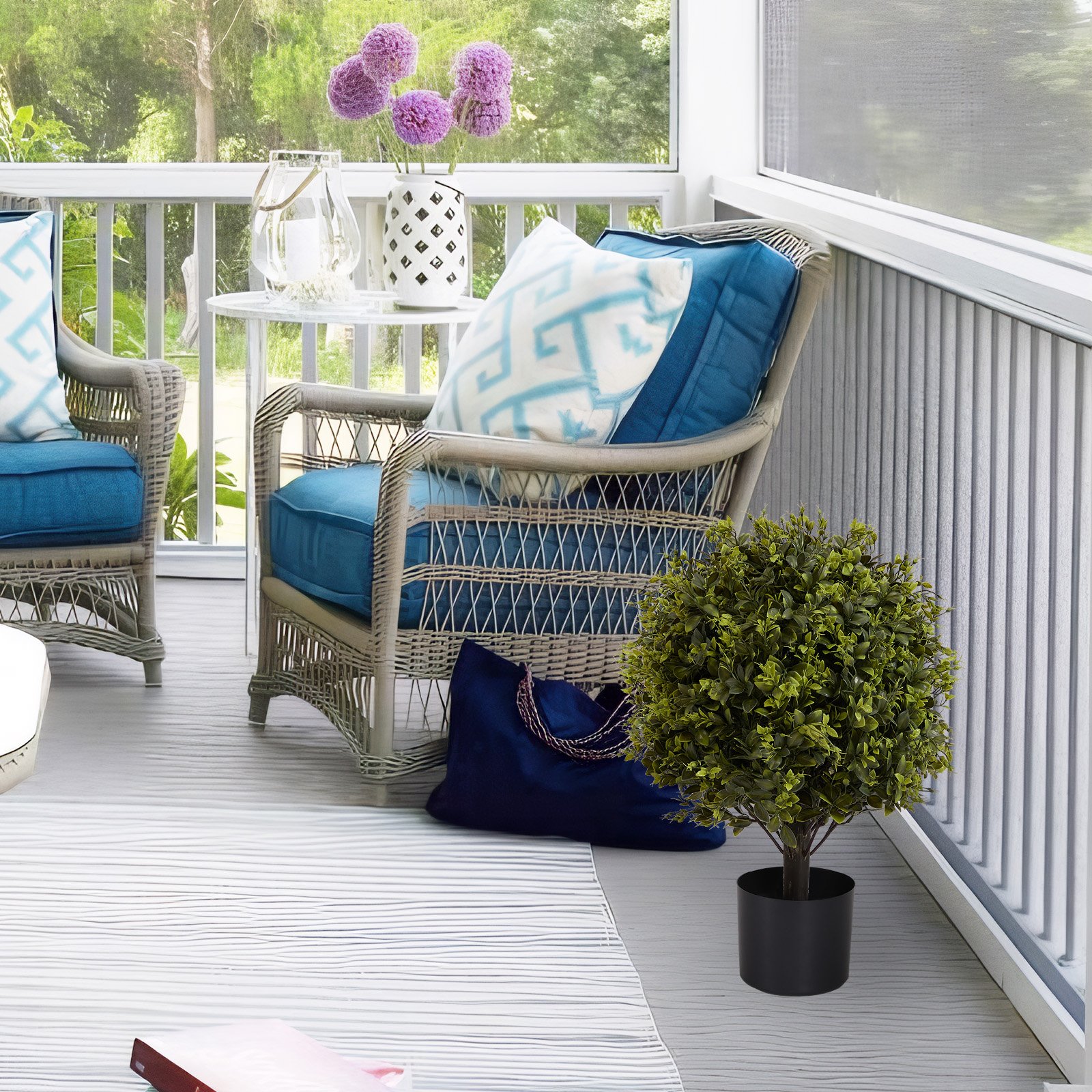 Artificial Ball Topiary Tree Decoration In Pot (Set of 2) - Green - Image 10