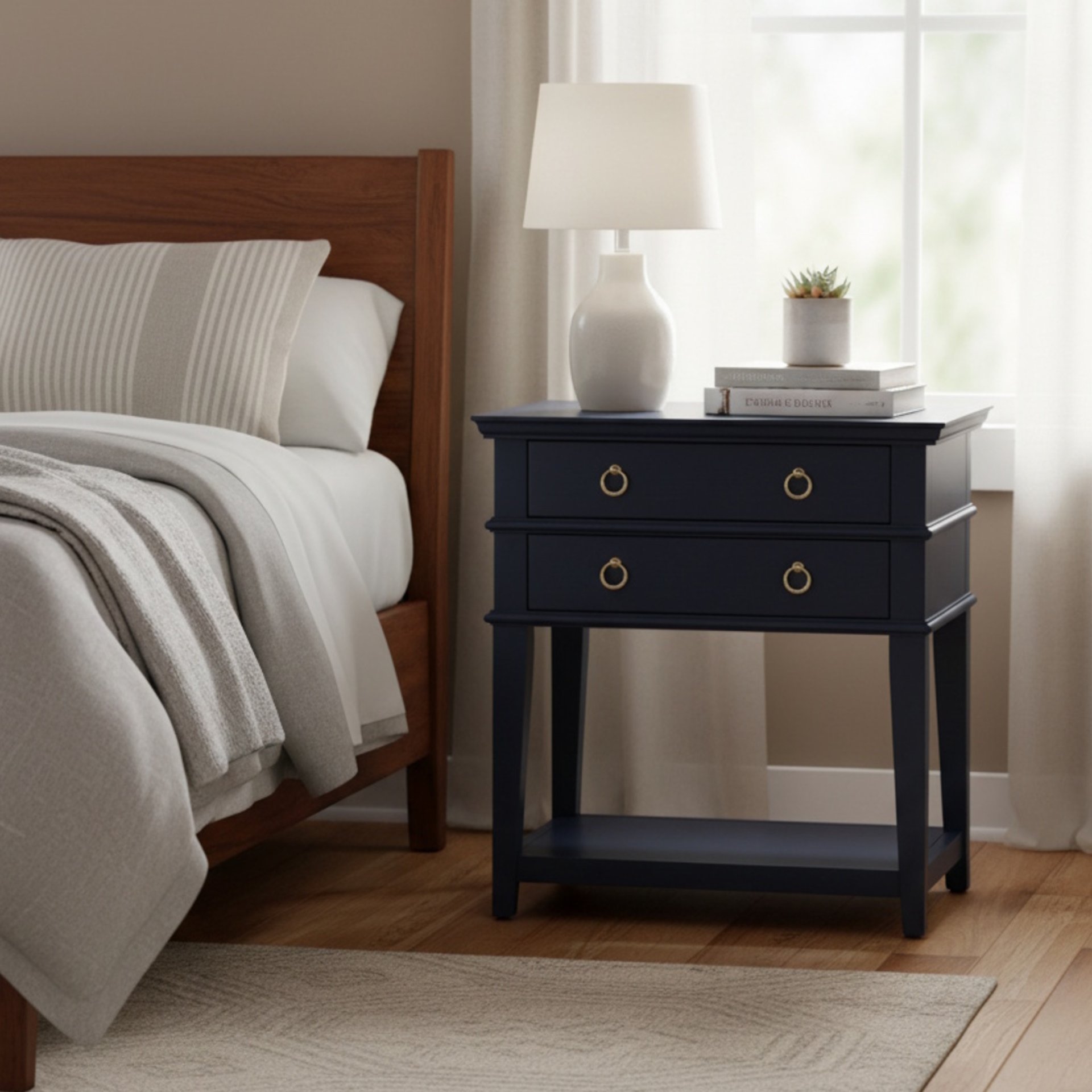 Carmona - 2 Drawer Tray Top Nightstand Pulls - Dark Blue - Image 2