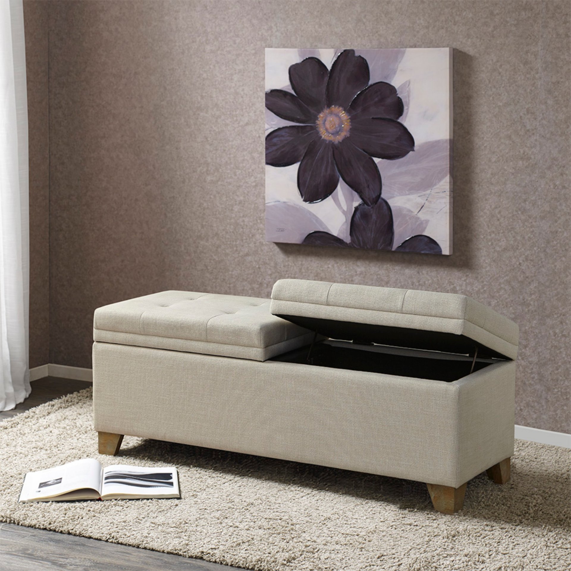 Soft Close Storage Bench Upholstered - Natural - Image 2